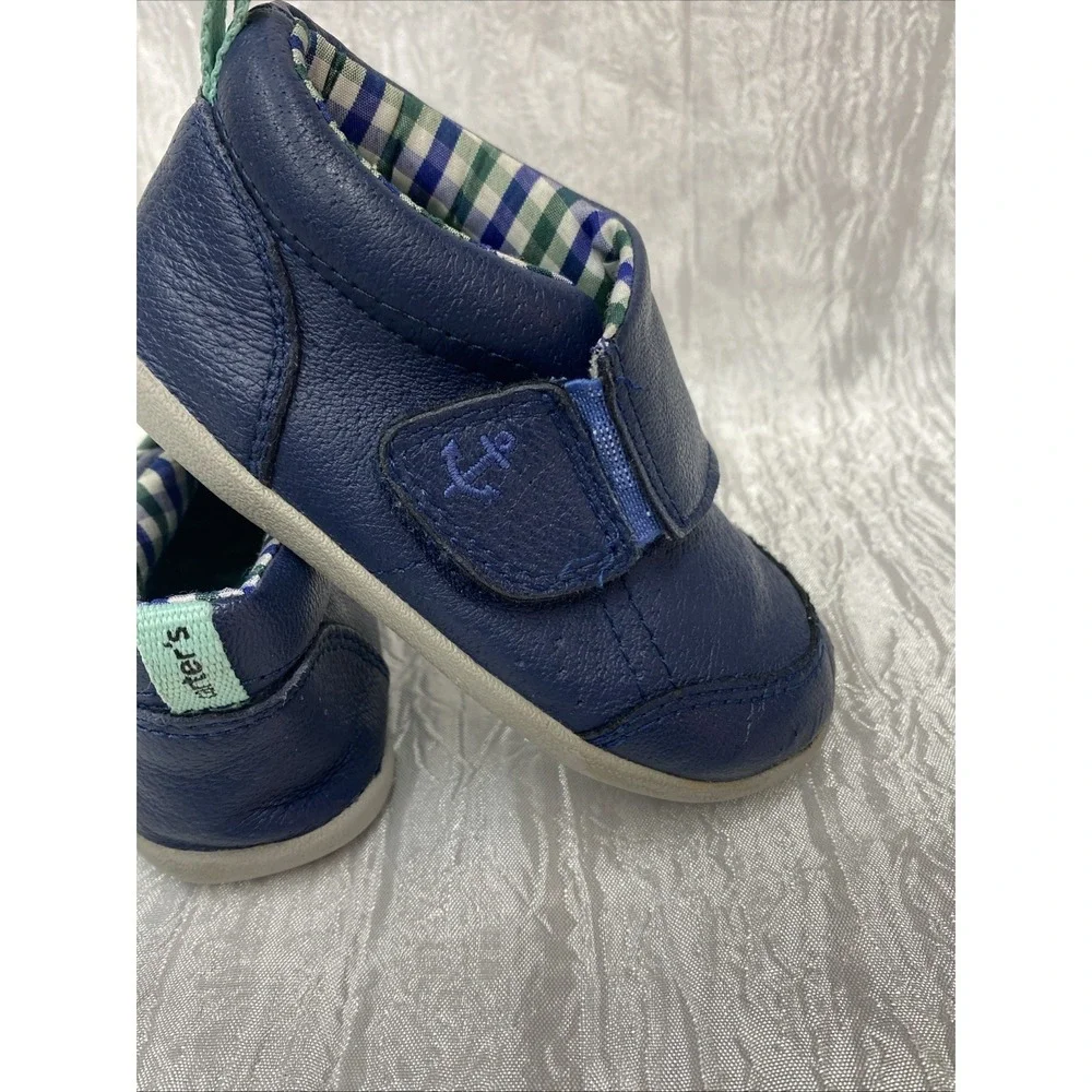 Carters Crawl Baby  Hi Top Sneaker Leather Hook & Loop Navy Size 6c flex‎ sole
